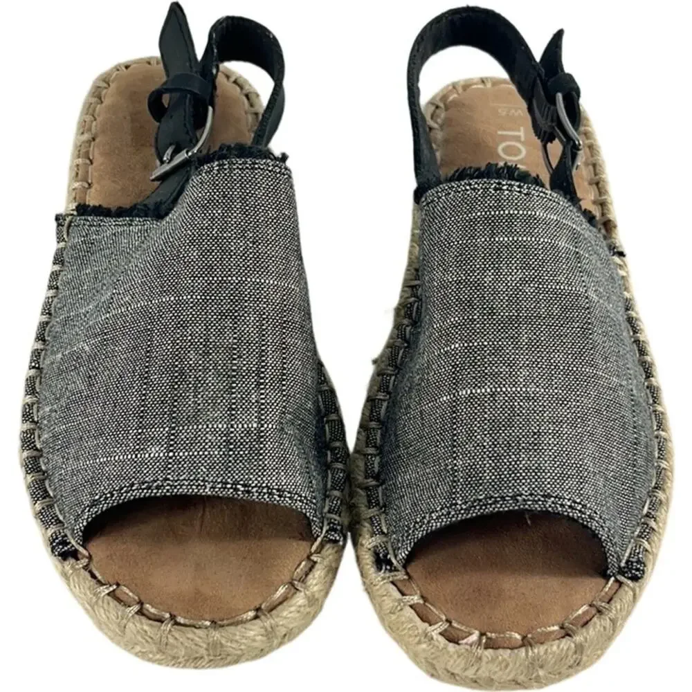 TOMS‎ Espadrille Clara Black Slub Chambray with Leather